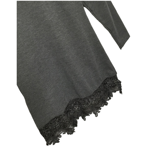 New Match Stick Lace Bottom Long Sleeve Holiday Mini Dress Charcoal Gray XS - Picture 4 of 8
